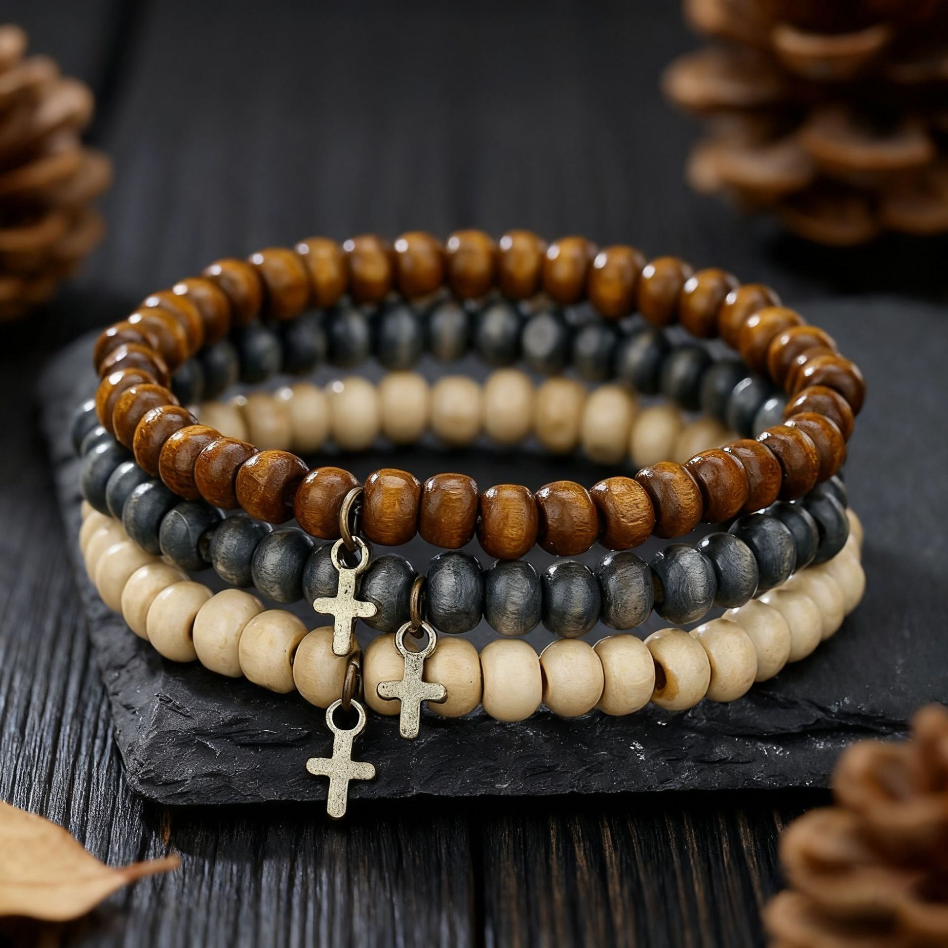 Wood Beaded Bracelet for Men,  - Ethnic Wear Men'S Fashion 评论和价格
