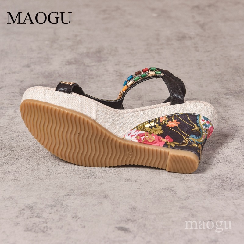 Boho Beaded Floral Wedge Sanda - Ethnic And Fashion 评论和价格