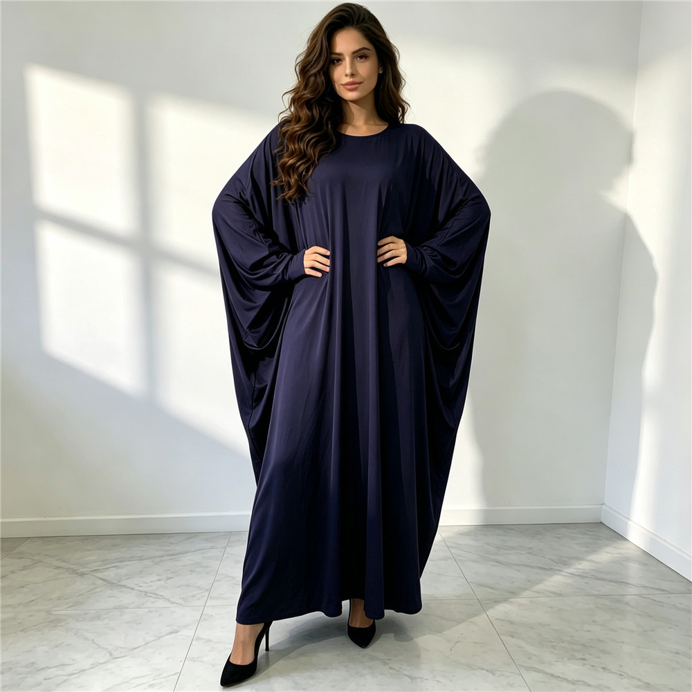 Solid Color Batwing Sleeve Mus - Abaya Modest Wear 评论和价格